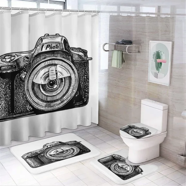 Monochromatic Style Camera on a shower curtain