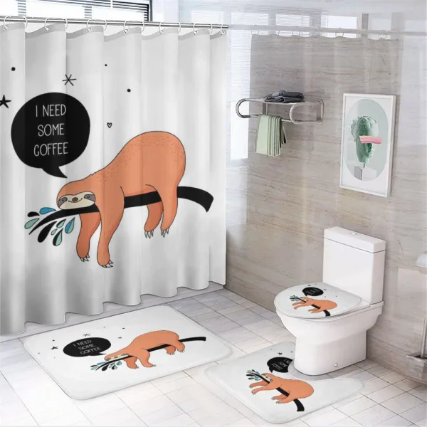 Shy Happy Cartoon Sloth on a shower curtain