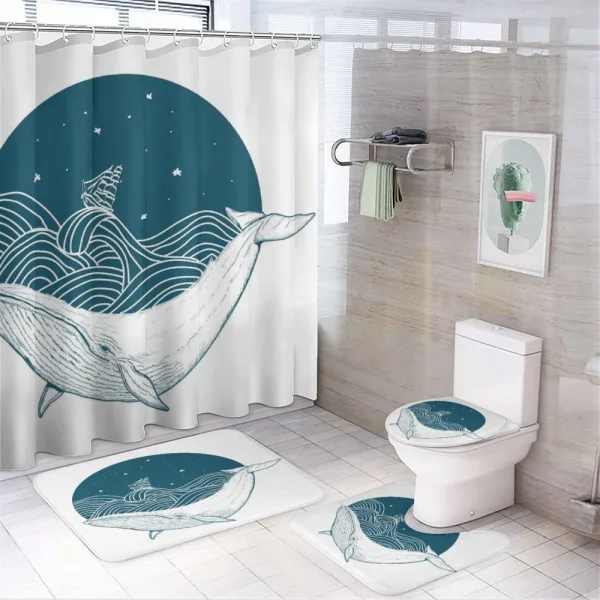 Whale and Stars Old Ship on a shower curtain