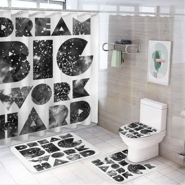 Words with Galaxy Stars on a shower curtain
