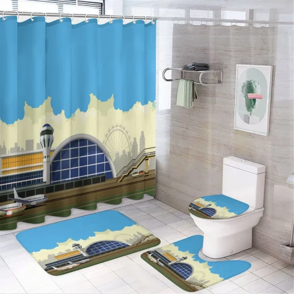 Airfield Building and City on a shower curtain