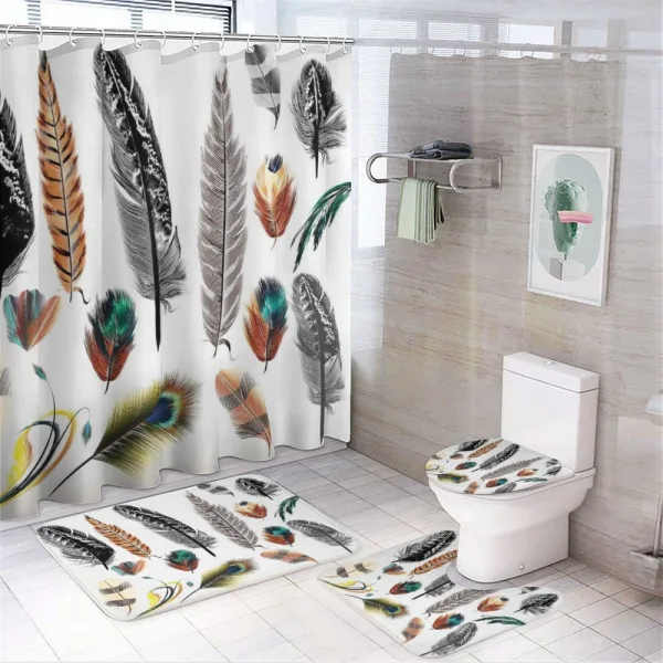 Bird Feather Retro Vibrant on a shower curtain