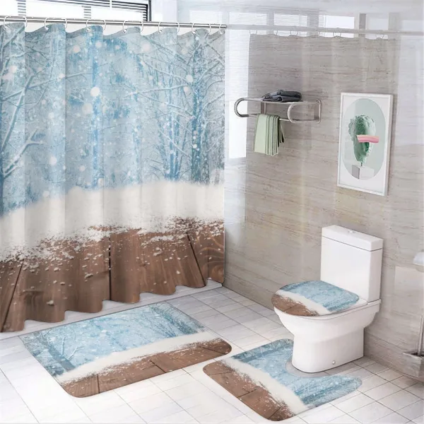 Blizzard Scene Outdoors on a shower curtain