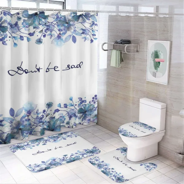Blue Flowers Leaves on a shower curtain