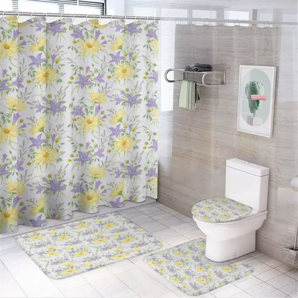Chamomiles and Bluebells on a shower curtain