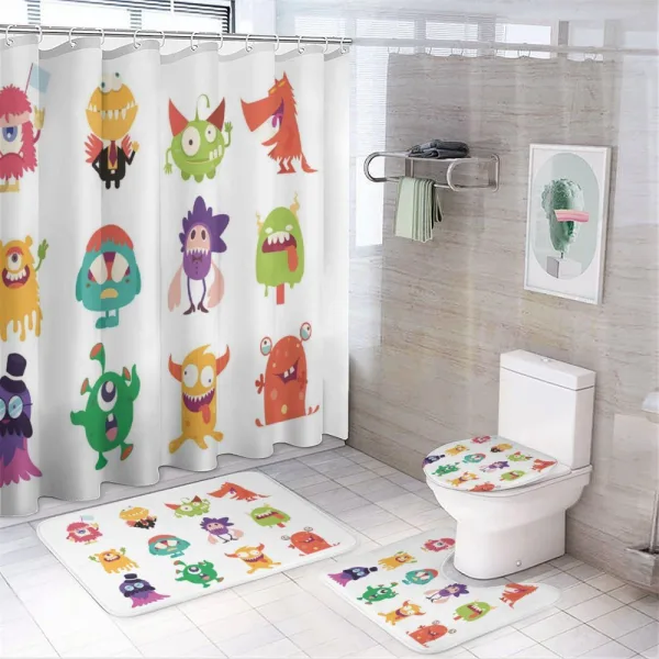 Funny Monsters Cartoon Art on a shower curtain