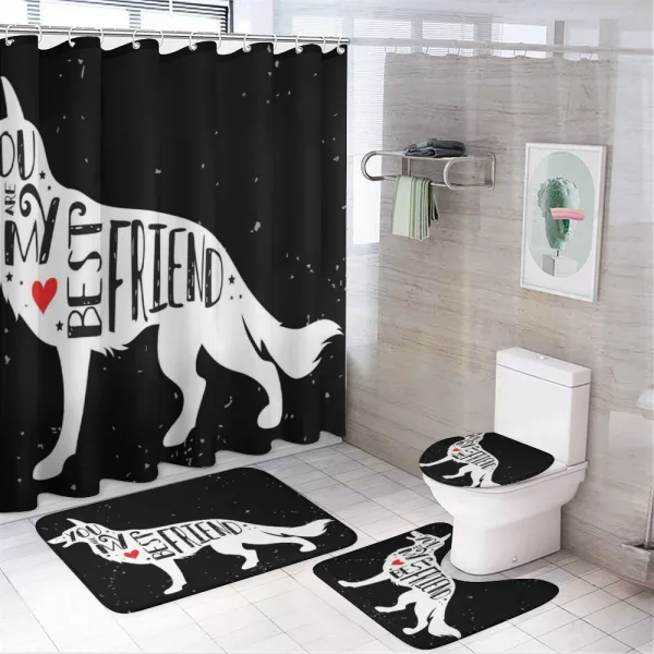 German Shepherd on a shower curtain