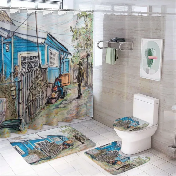 Hand Drawn Humans and House on a shower curtain