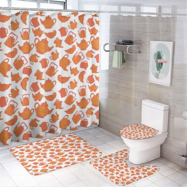 Old Fashioned Antique Teapots on a shower curtain