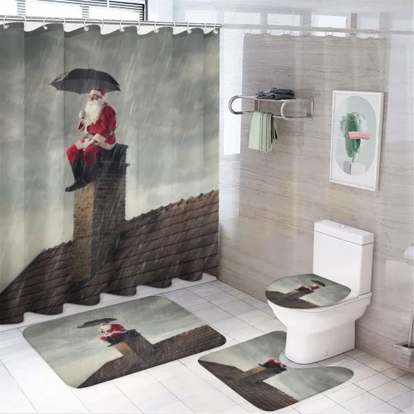 Santa on Chimney in Rain on a shower curtain