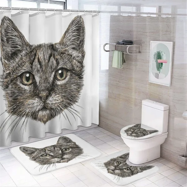 Sketchy Cat Head on a shower curtain