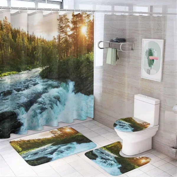 Sunrise Springtime Pines on a shower curtain