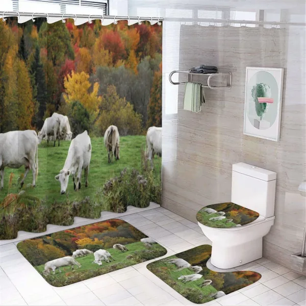 Cows on Autumn Hill on a shower curtain