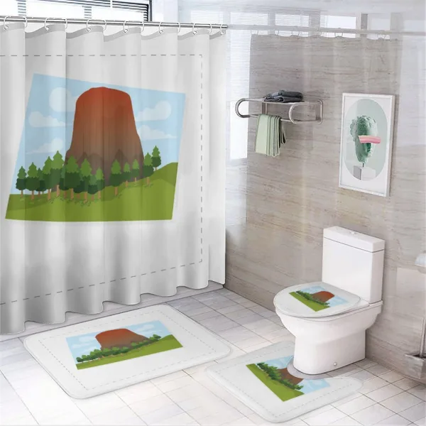 Devils Tower Cartoon Design on a shower curtain