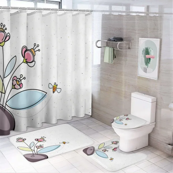 Flower Pot with Blossoms on a shower curtain