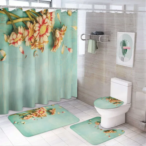 Gerbera Bunch Blue on a shower curtain