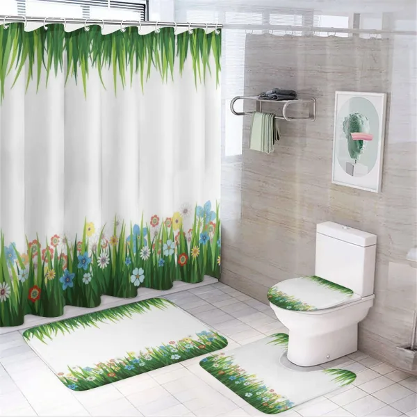 Grass and Flowers on a shower curtain