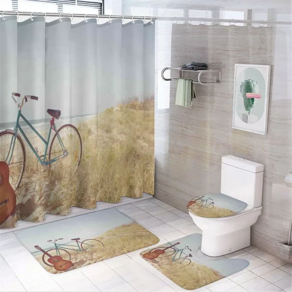 Old Vintage Guitar Beach on a shower curtain
