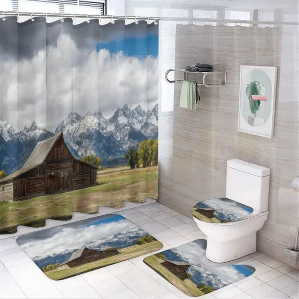 Rustic Wooden Cottage View on a shower curtain