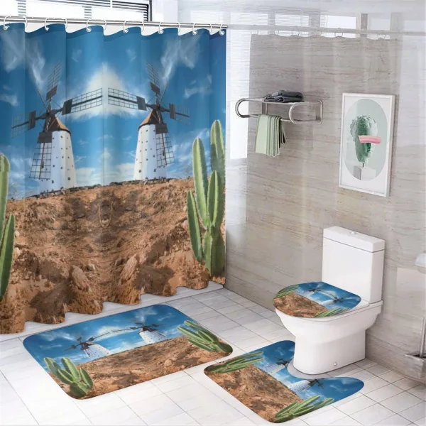 Windmill and Exotic Cactus on a shower curtain