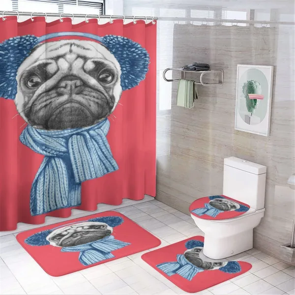Winter Dog with Earmuffs on a shower curtain