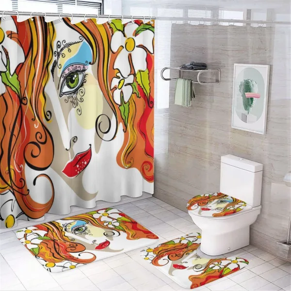 Woman Red Hair Floral on a shower curtain