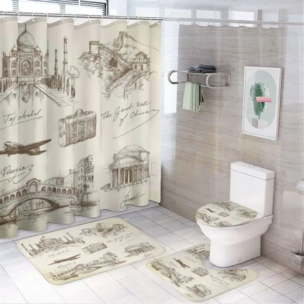 World Famous Landmarks on a shower curtain