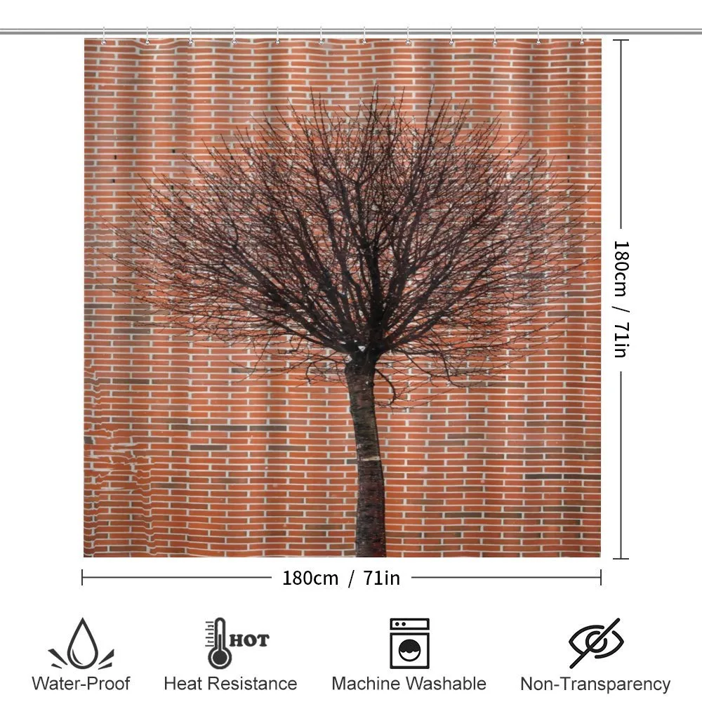 Brick Wall Lonely Fall Tree — Detail 2