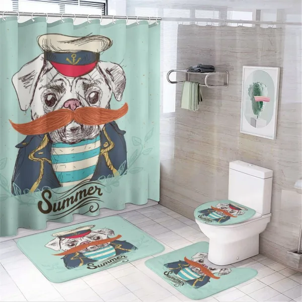 Captain Dog with Hat Jacket on a shower curtain