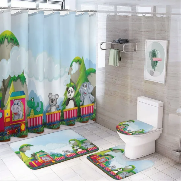 Cartoon Animals on Train on a shower curtain