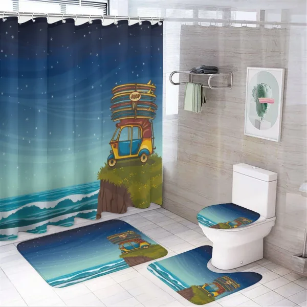 Cartoon Car Surfboards on a shower curtain