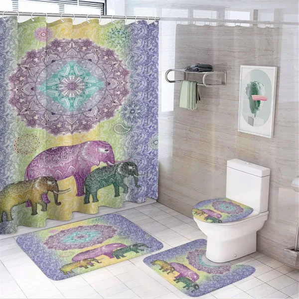 Eastern Elephants Flowers on a shower curtain