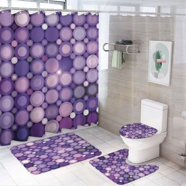 Geometric Violet Circles on a shower curtain