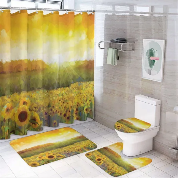 Golden Sunflower Field on a shower curtain