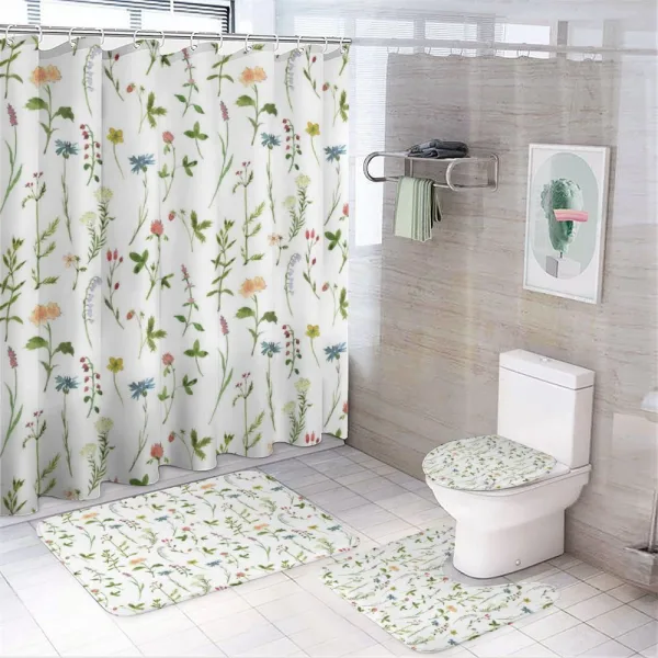 Herb Flowers Watercolors on a shower curtain