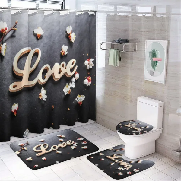 Love Sign Wooden on a shower curtain