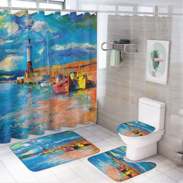 Oil Painting Lighthouse on a shower curtain