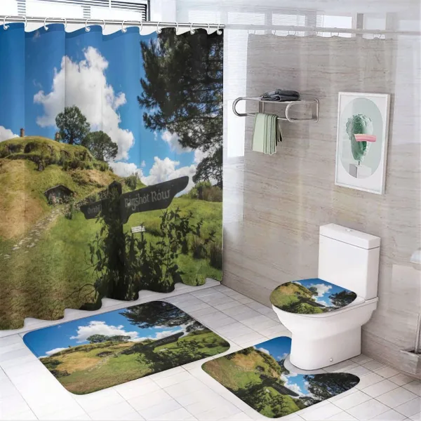 Overhill Hobbit Village on a shower curtain