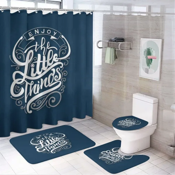 Positive Phrase Curlicues on a shower curtain