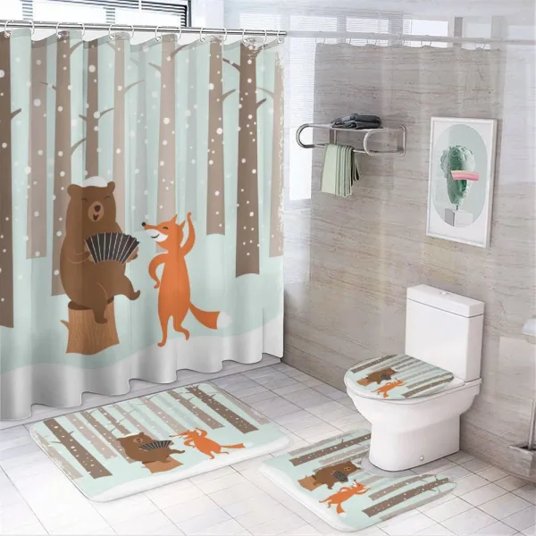 Bear with Accordion Fox on a shower curtain