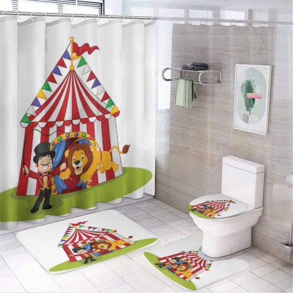 Cartoon Lion Jumping Ring on a shower curtain