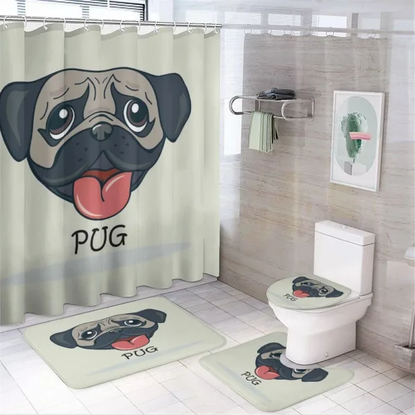 Cartoon Pug Caricature on a shower curtain