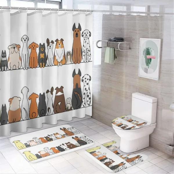 Dog Family in a Row on a shower curtain