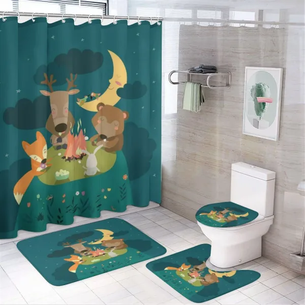Forest Bonfire at Night on a shower curtain