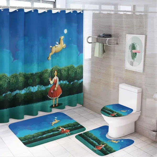 Girl Flying Horse on a shower curtain