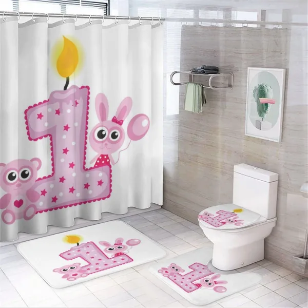 Girls Birthday Bunnies on a shower curtain