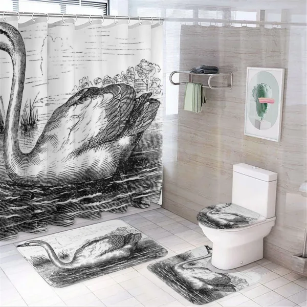 Hand Drawn Swan Design on a shower curtain