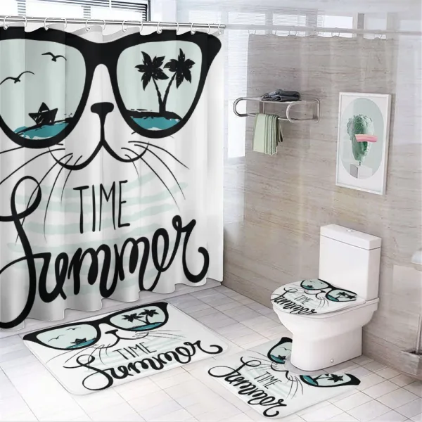 Hipster Cat with Palms on a shower curtain
