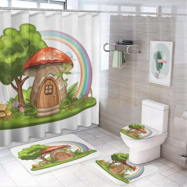 Magic World Mushroom House on a shower curtain