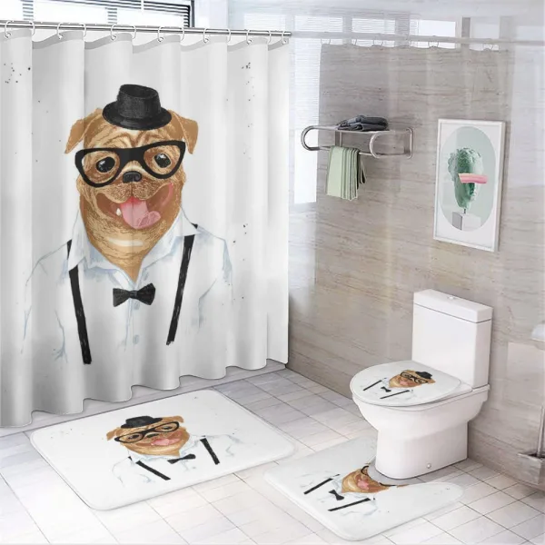Pug with Formal Clothing on a shower curtain